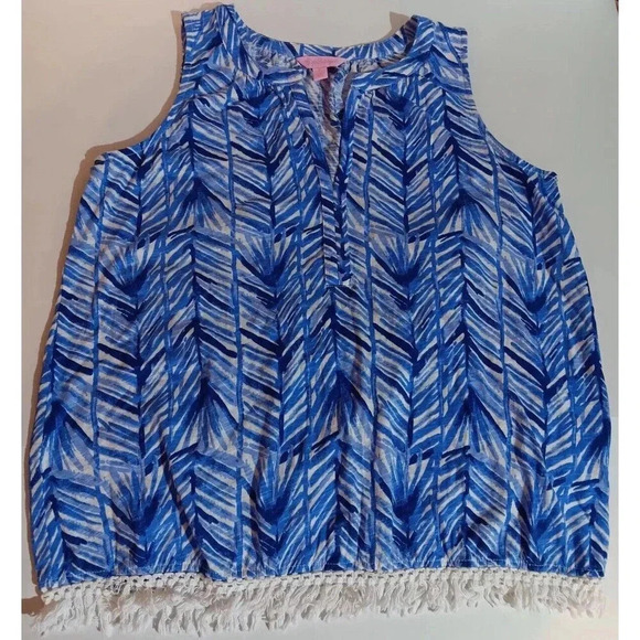 Lilly Pulitzer Tank Top Blouse Blue and White Fringe Women’s Size Small. Cute! - Picture 7 of 9